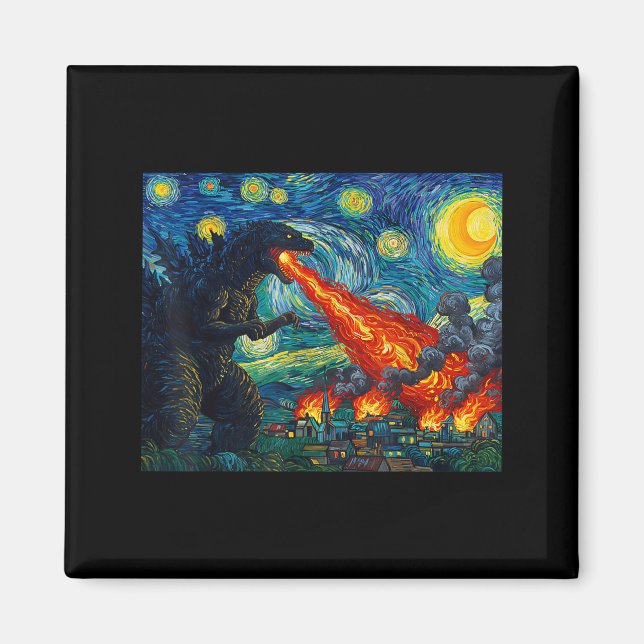 Aimant Funny Art Japanese Monster Kaiju In Van Gogh Starr (Devant)