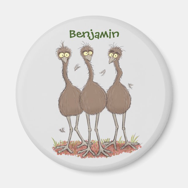 Aimant Funny Australian emu trio cartoon illustration (Devant)