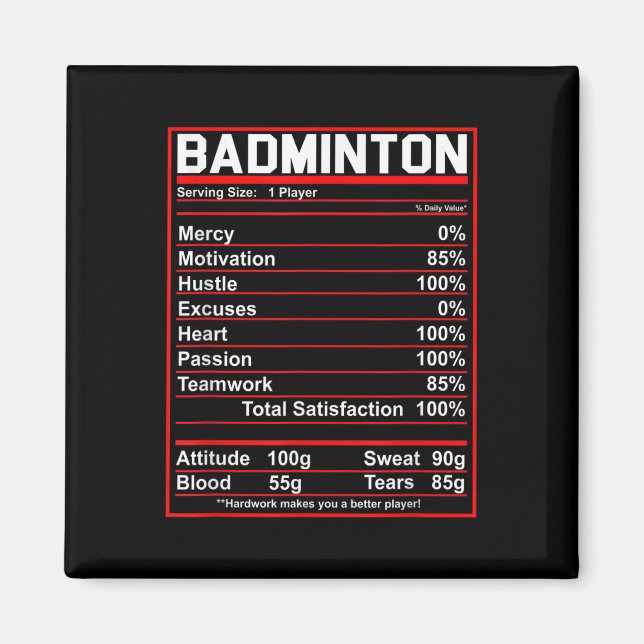Aimant Funny Badminton Nutrition Facts Shuttle (Devant)