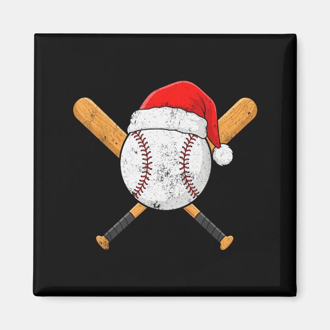 Aimant Funny Baseball Ball Santa Hat Xmas Pajamas Players (Devant)