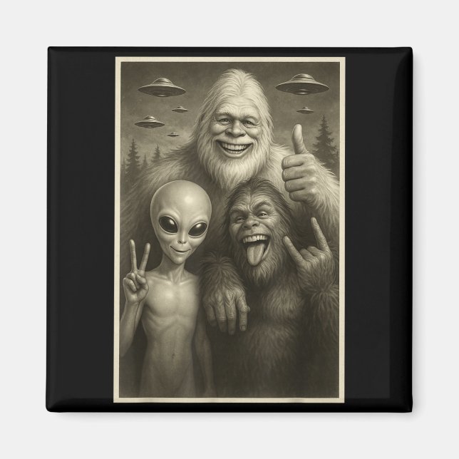 Aimant Funny Bigfoot, Alien, &amp; Yeti Sasquatch Rock On (Devant)