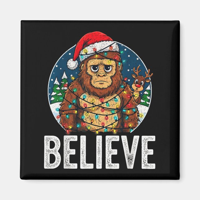 Aimant Funny Bigfoot Believe Christmas Sasquatch Santa Fo (Devant)