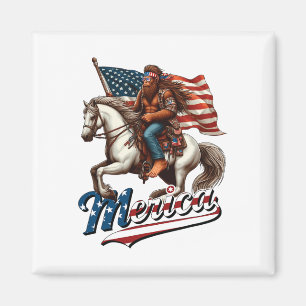 Aimant Funny Bigfoot Merica Usa Mullet Byndana Horse Ridi