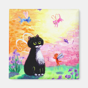 Aimant Funny Black Tuxedo Chat bébé Fée Créationarts