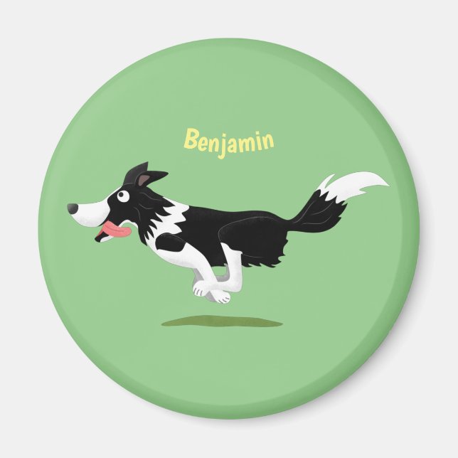 Aimant Funny Border Collie chien en course dessin animé (Devant)