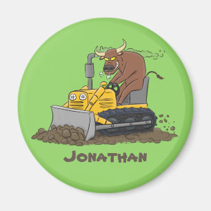 Aimant Funny bull driving bulldozer cartoon