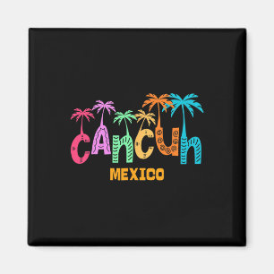 Aimant Funny Cancun Mexique Palm Tree Typographie colorée