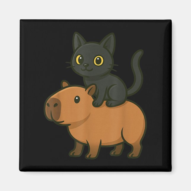 Aimant Funny Capybara Black Chat Amoureux des animaux Mam (Devant)