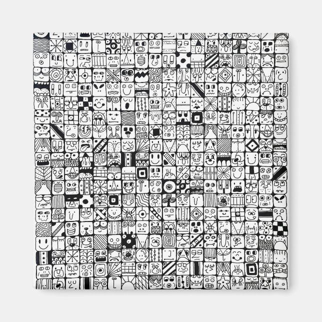 Aimant Funny Cartoon Faces Squares (Devant)