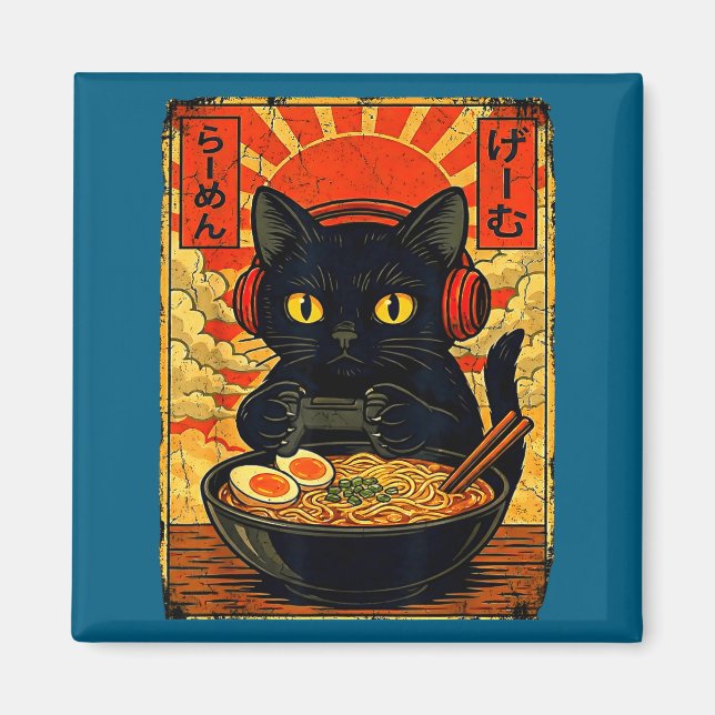 Aimant Funny Cat Gamer Men Anime Kawaii Gaming Headset Ca (Devant)