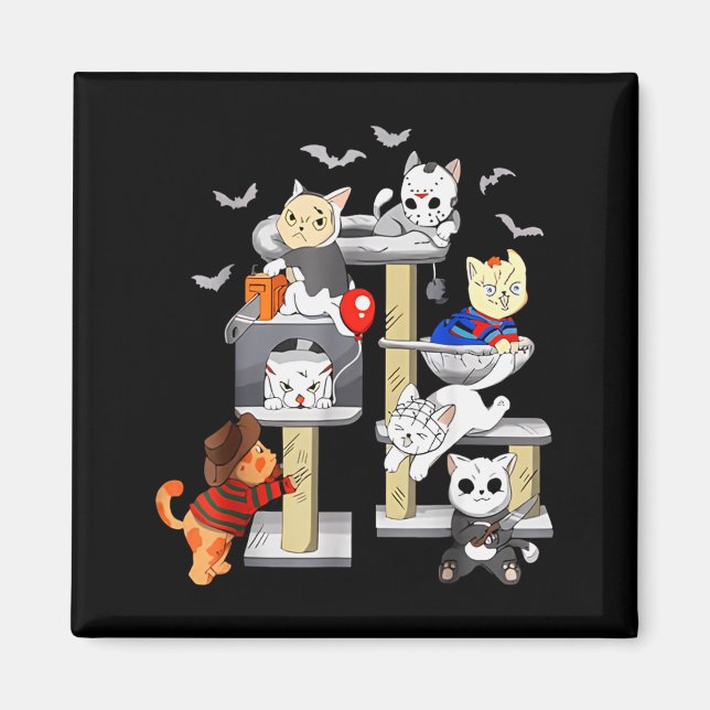 Aimant Funny Cat Horror Movies Cute Halloween Cat Lovers  (Devant)