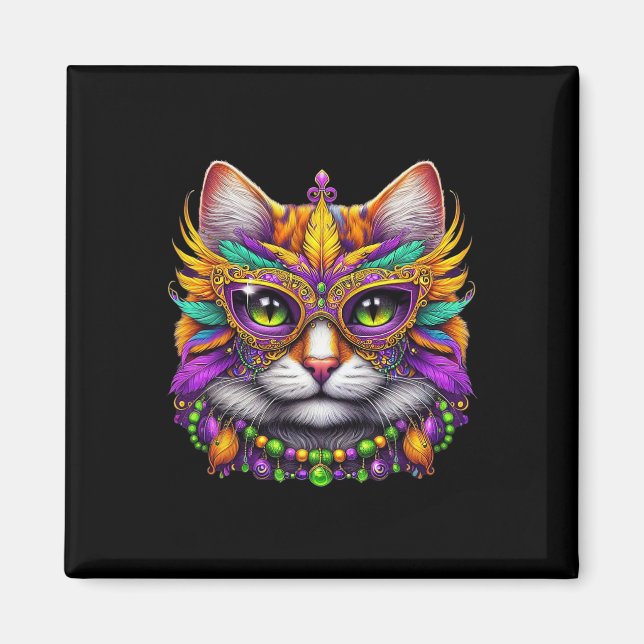 Aimant Funny Cat Mardi Gras Funny Mardi Gras Carnaval (Devant)