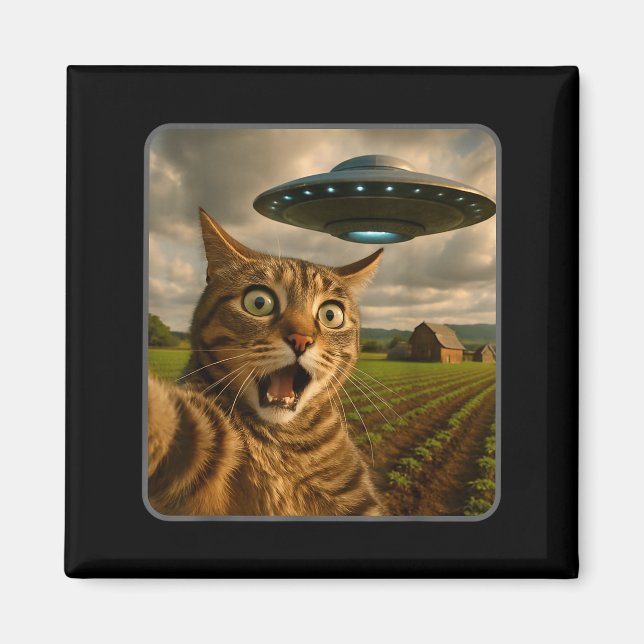 Aimant Funny Cat Selfie With Ufo Alien Meme  (Devant)