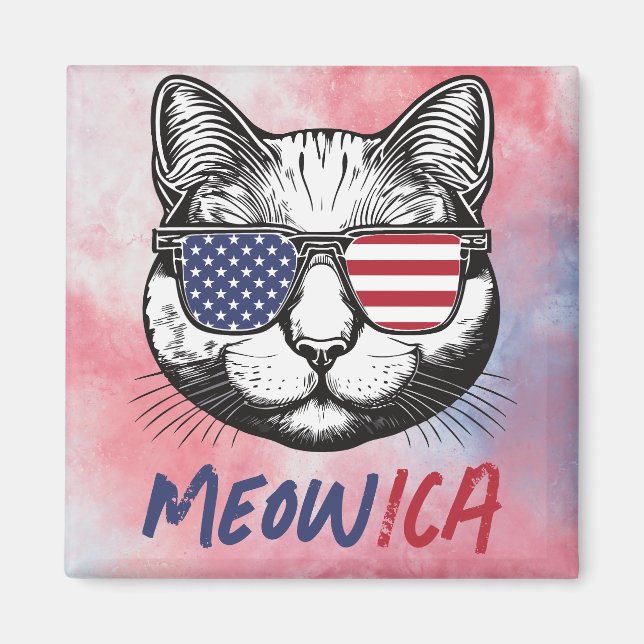 Aimant Funny Chat Meow-ica Patriotique (Devant)