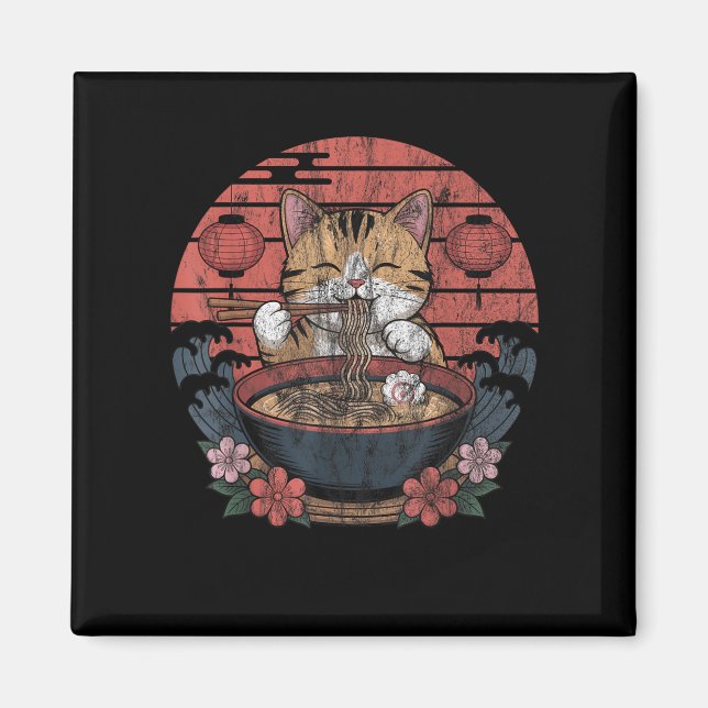 Aimant Funny Chat Ramen Graphic Tee Japonais Kawaii Anime (Devant)