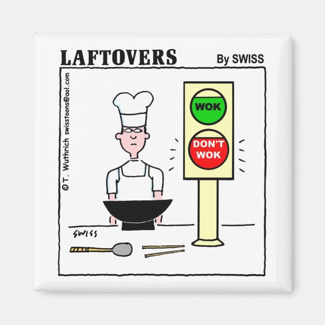 Aimant Funny Chinese Cuisine Wok Laftovers Cartoon (Devant)