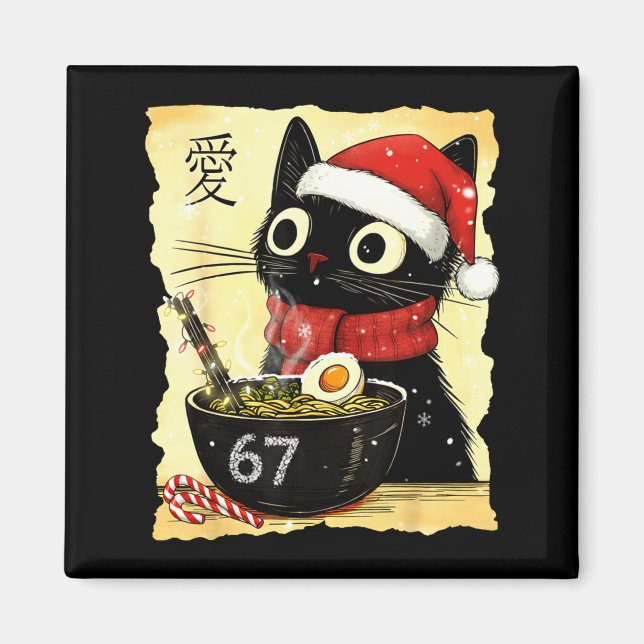 Aimant Funny Christmas 67 Six Seven Cat Ramen Japanese Ka (Devant)