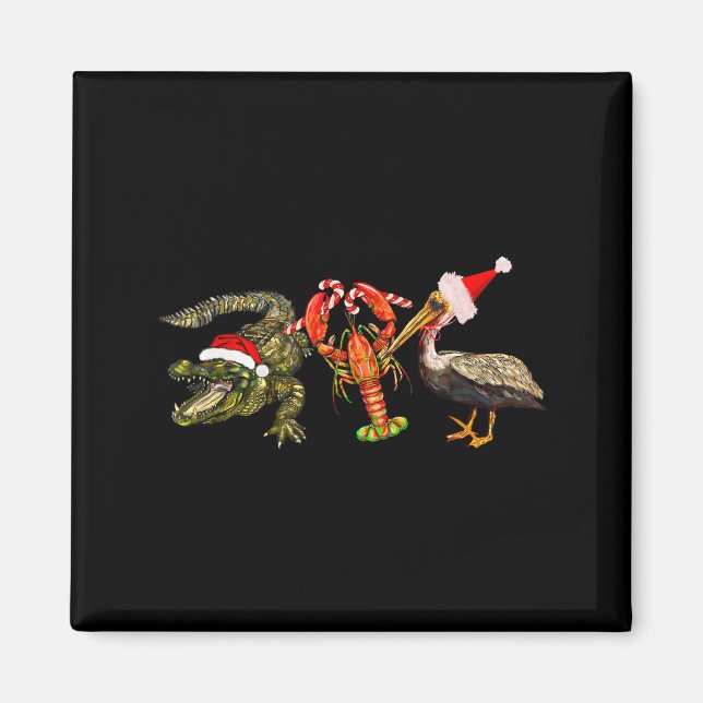 Aimant Funny Christmas Alligator Pelican Crawfish Holiday (Devant)