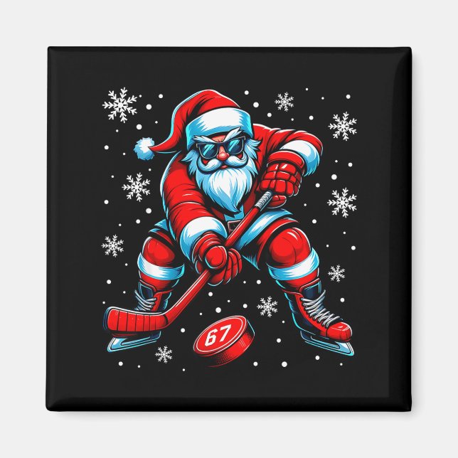 Aimant Funny Christmas Hockey Cool Santa Claus 6 7 Meme T (Devant)