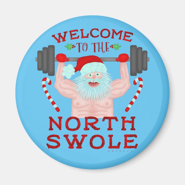 Aimant Funny Christmas Santa Claus Swole Weightlifter (Devant)