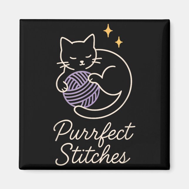 Aimant Funny Crochet Cat Mom Yarn Lover Pun Humor Handmad (Devant)