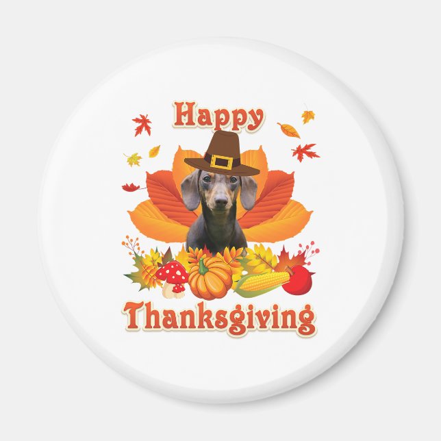 Aimant Funny Dachshund Chien Thanksgiving Automne Automne (Devant)