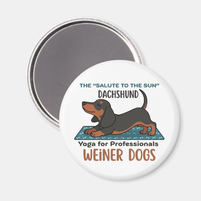Aimant Funny dachshund doing the sun salutation (yoga) (Recto/Verso)