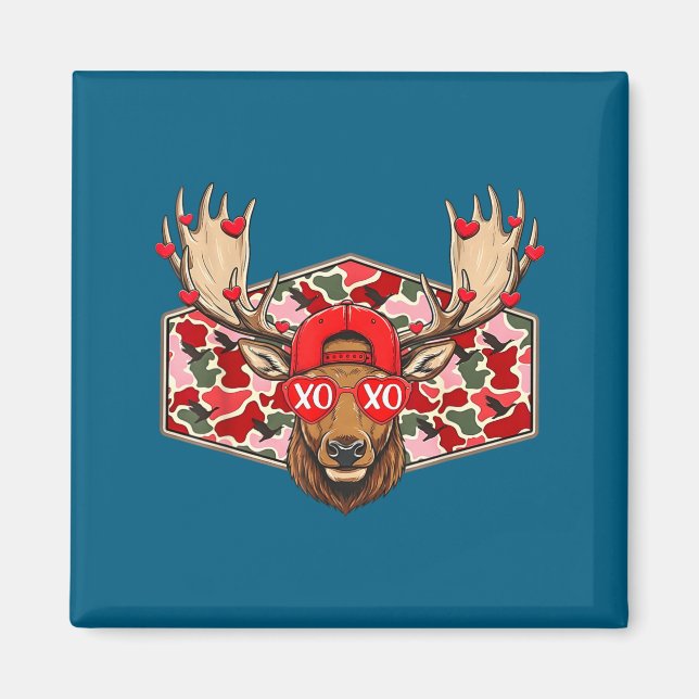 Aimant Funny Deer Hunting Buck Camo Valentines Day Men Wo (Devant)