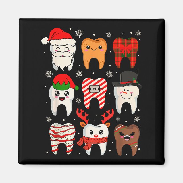 Aimant Funny Dental Christmas Teeth Cute Xmas Dentist Squ (Devant)