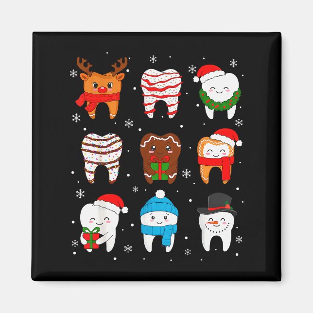 Aimant Funny Dental Christmas Teeth Cute Xmas Dentist Squ (Devant)