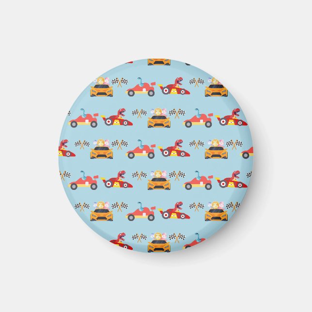 Aimant Funny Dinosaur voiture de course garçon anniversai (Devant)