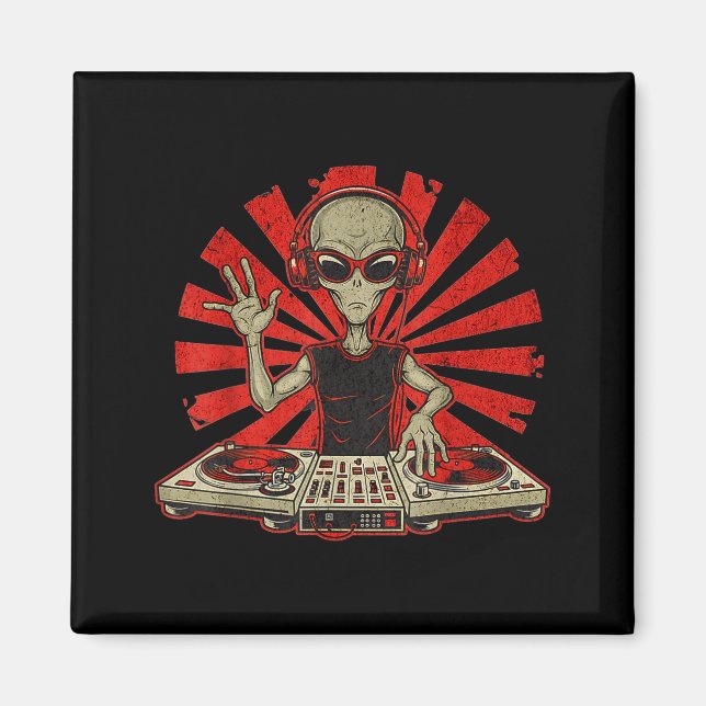 Aimant Funny Dj Graphic Tee Music Lover Alien Dj Music Mi (Devant)