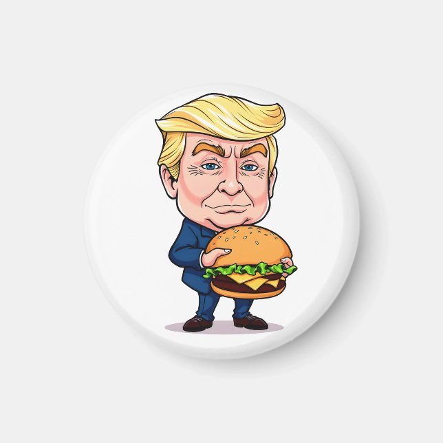 Aimant Funny Donald Trump Cartoon with Giant Burger (Devant)