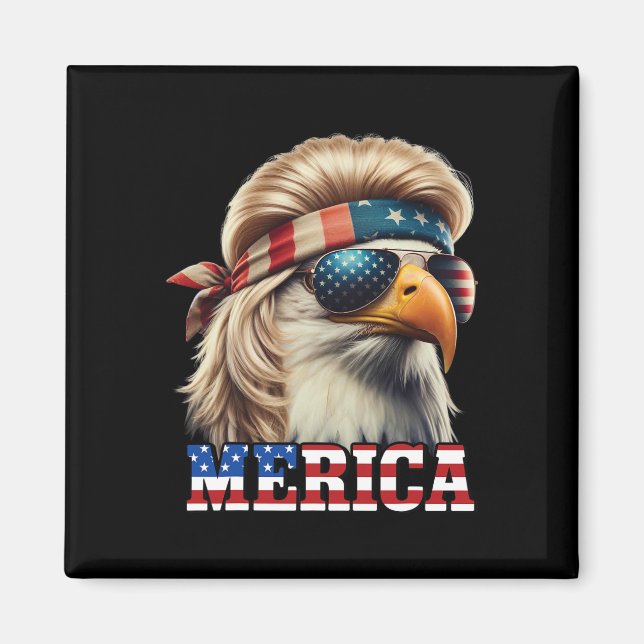 Aimant Funny Eagle Merica 4 juillet Blonde Wig Mullet Fun (Devant)