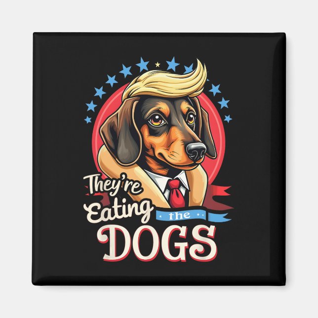 Aimant Funny Election 2024 Retro Ils mangent les chiens (Devant)