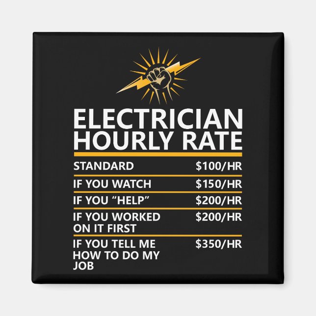 Aimant Funny Electrician Hourly Rate Table Humor Gift (Devant)