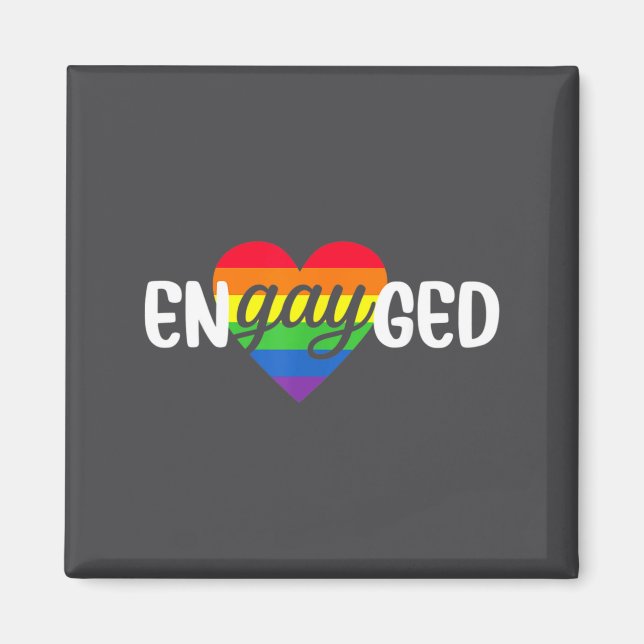 Aimant Funny Engayged Gay Couple Engagement Party Rainbow (Devant)