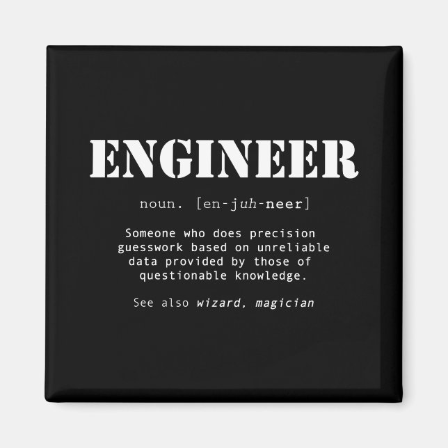 Aimant Funny Engineer Dictionary Definition (Devant)
