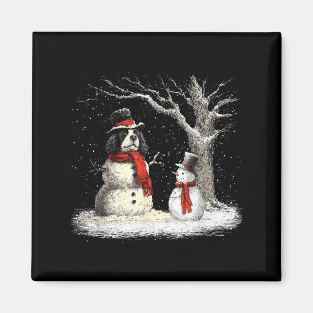 Aimant Funny Er Spaniel Dog In The Snow Tree Christmas Wi (Devant)