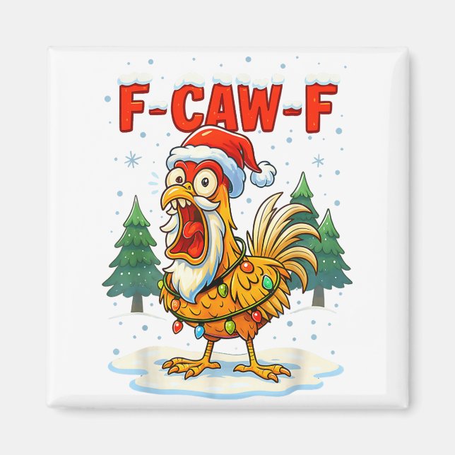 Aimant Funny F-caw-f Christmas Chicken Xmas Lights Santa  (Devant)