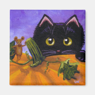 Aimant Funny Fall Black Cat Mouse Citrouille Créationarts