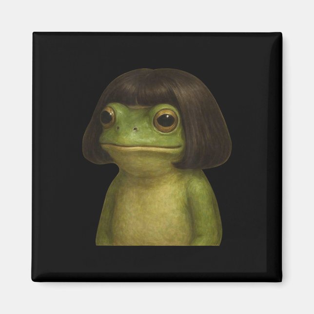 Aimant Funny Frog Girl Bob Hair Meme Art (Devant)