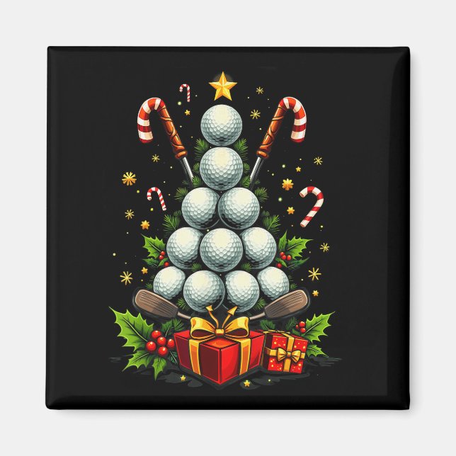 Aimant Funny Golf Ball Christmas Tree Santa Hat Xmas Tee  (Devant)