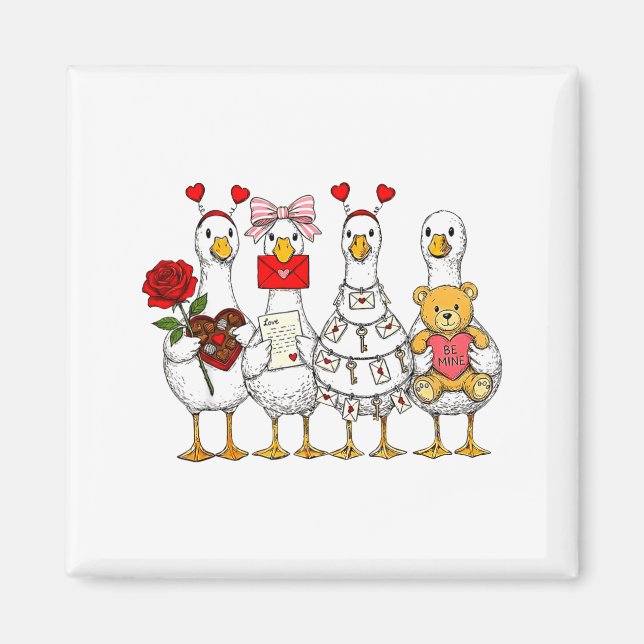 Aimant Funny Goose Happy Valentine Goose Cute Heart Lover (Devant)