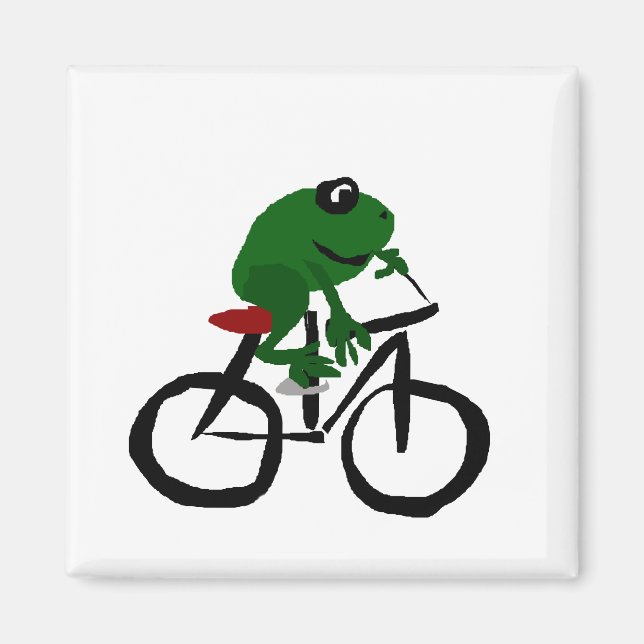 Aimant Funny Grenouille verte chevauchant un vélo (Devant)