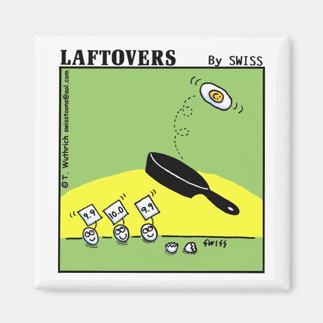 Aimant Funny Gymnast Cartoon Eggs Backflip in Frying Pan (Devant)