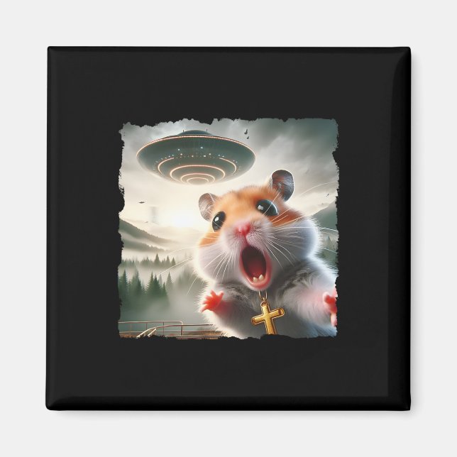 Aimant Funny Hamster Selfie With Alien Trip Meme Pet Crui (Devant)
