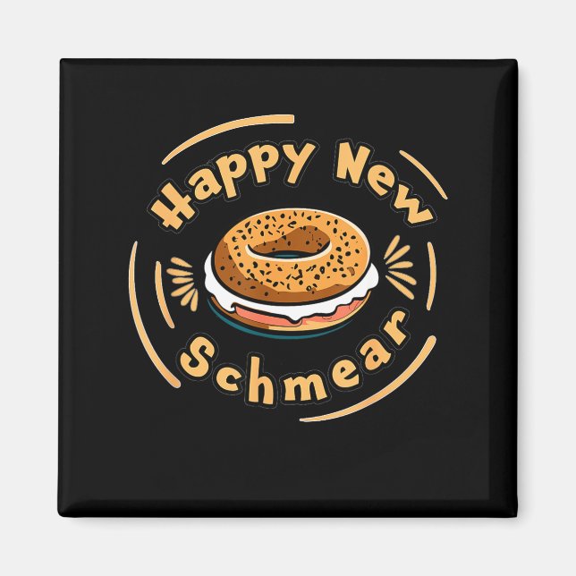 Aimant Funny Happy New Year Bagel &amp; Schmear Jewish Br (Devant)