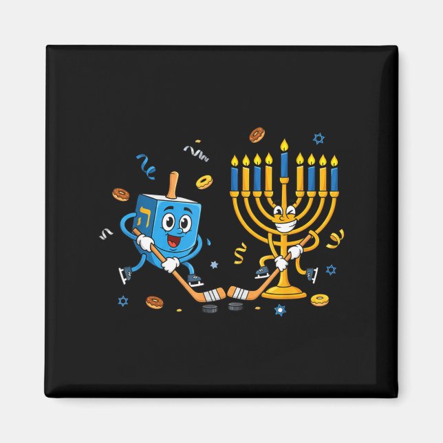 Aimant Funny Hockey Dreidel Menorah Hanukkah Kids Womens  (Devant)