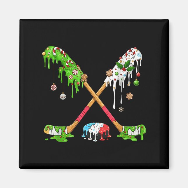 Aimant Funny Hockey Holiday Candy Cane Gingerbread  (Devant)